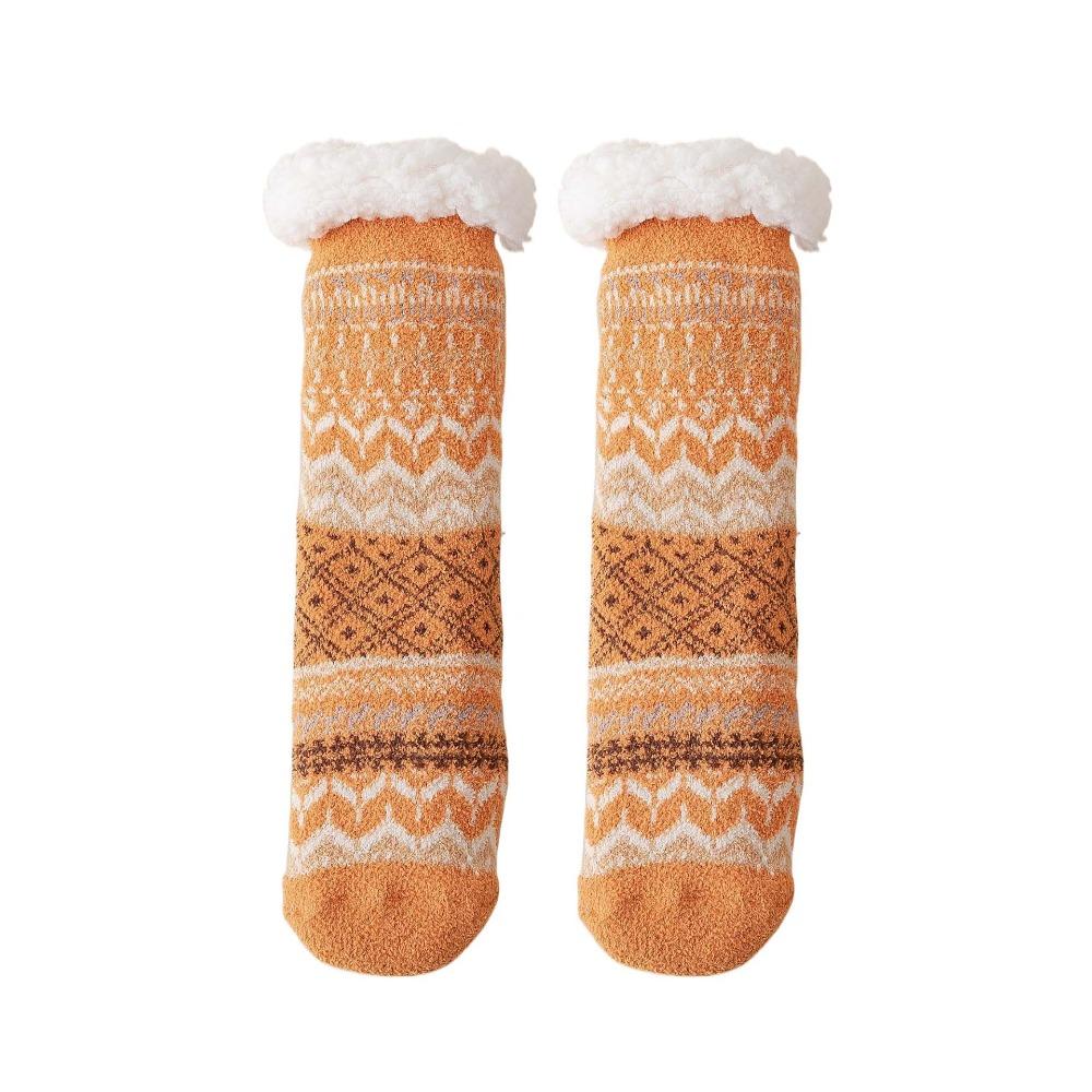 

Patchwork Thicken Velvet Socks Anti Slip Sleeping Socks Fashion Fleece Socks Women Winter оранжевый