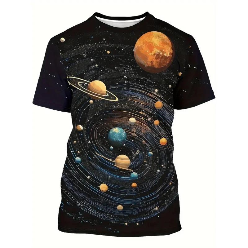 3D Print Men's Galaxy Planet Cosmos Pattern T Shirt Summer Crew Neck Short Sleeve T-Shirt Clothes Tshirts