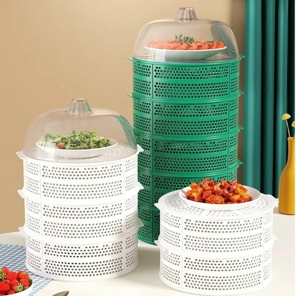 New Multi-layer Food Storage Tray with Lid Kitchen Tool Draining Basket Hollowed-out Plastic Vegetable Cover Household