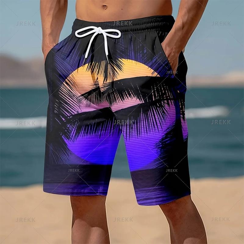 Summer Hawaiian 3D Printed Palm Trees Beach Shorts For Men Coconut Trees Graphic Swimming Trunks Women Fashion Board Shorts Pant XL
