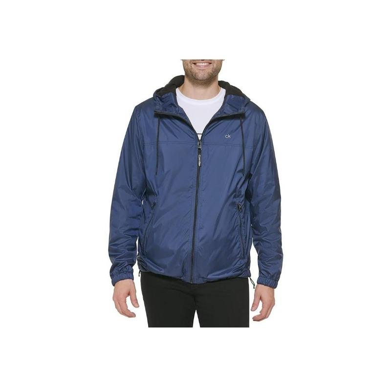 CALVIN KLEIN Solid Hooded Windproof Waterproof Structured Drawstring Waist Techwear Jacket Men CM234687-NVY