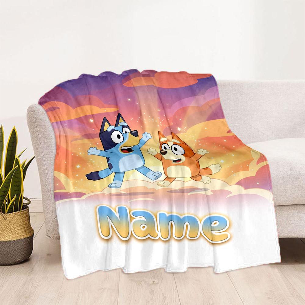 Bluey's Colorful Friends Customize Your Name Blanket Gift Customizable Blanket Ultra-Soft Great for Home Decor Seaside Nap Bedding for All Occasions