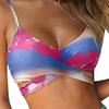 2Pcs/Set Printing Swimsuit Sexy Wire Free Front Cross Bikini Set for
