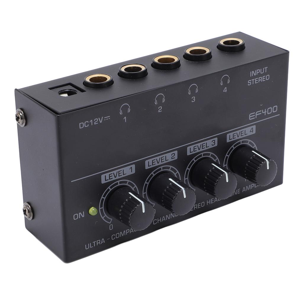 4 Channel Headphone Amplifier Portable Metal Stereo Sound Earphone Splitter with Power Adapter for Studio Stage