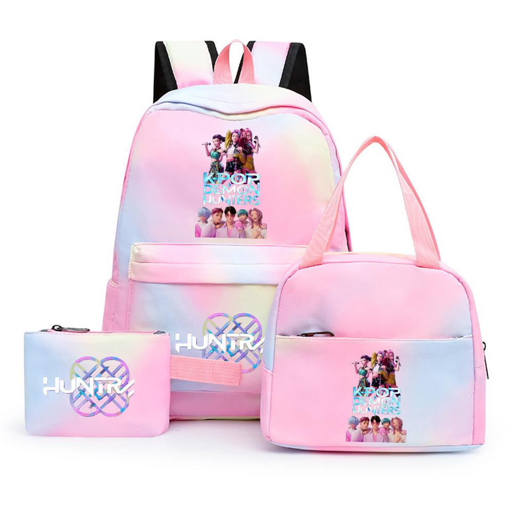 3Pcs/set Anime Cartoon Kpop Printed Backpack with Lunch Bag Pengcil Case for Teenager Girl Boy Bookbag Large Capacity Travel Bag