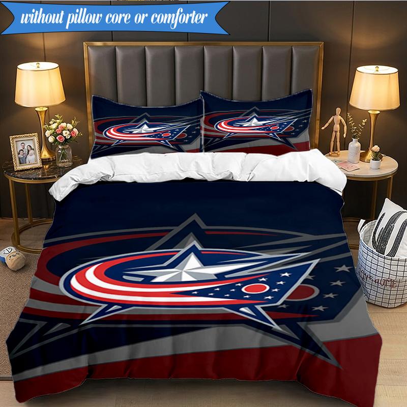 3PCS Columbus Blue Jackets Logo Bedding Set,Including 1pc Duvet Cover And 2pcs Pillowcases Perfect for Bedroom, Dormitory, Fan Christmas Gift