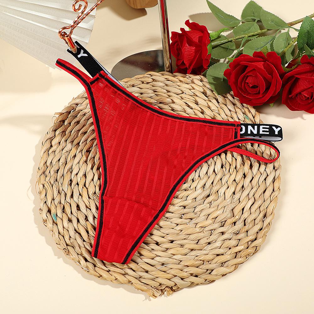 Contrast Color Women's T Pants with English Belt - Sexy Thong in Plus Sizes