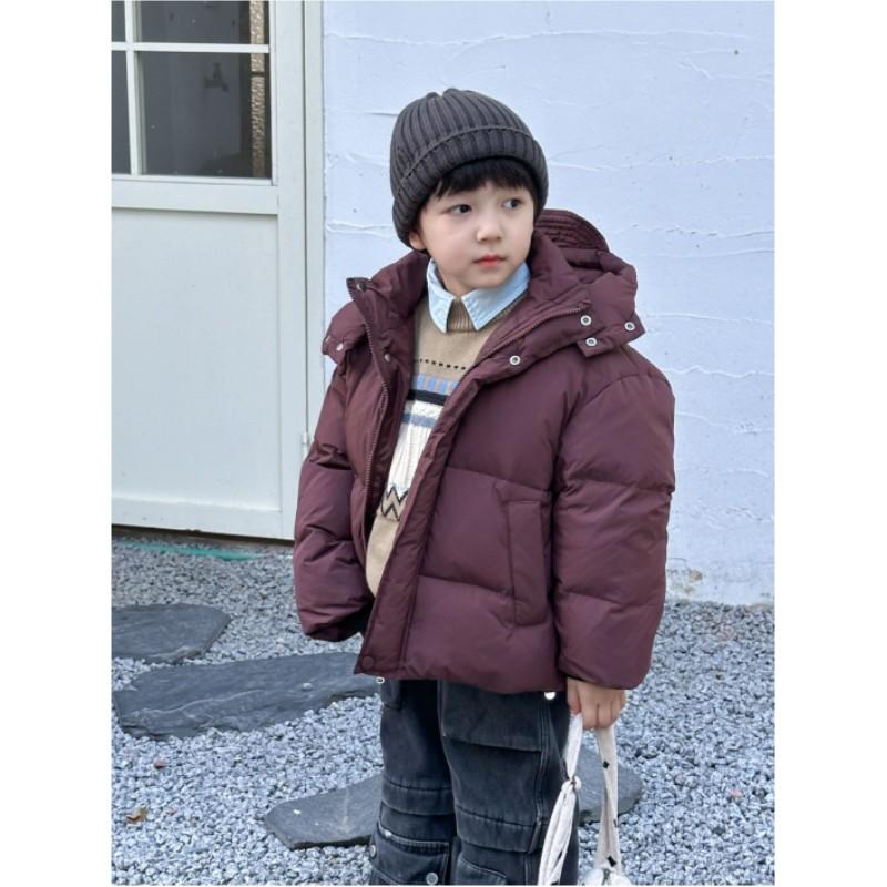 Children's Winter Hooded Thickened Bread Clothing Middle and Large Children Solid Color Short Section Cold White Duck Down Jacket