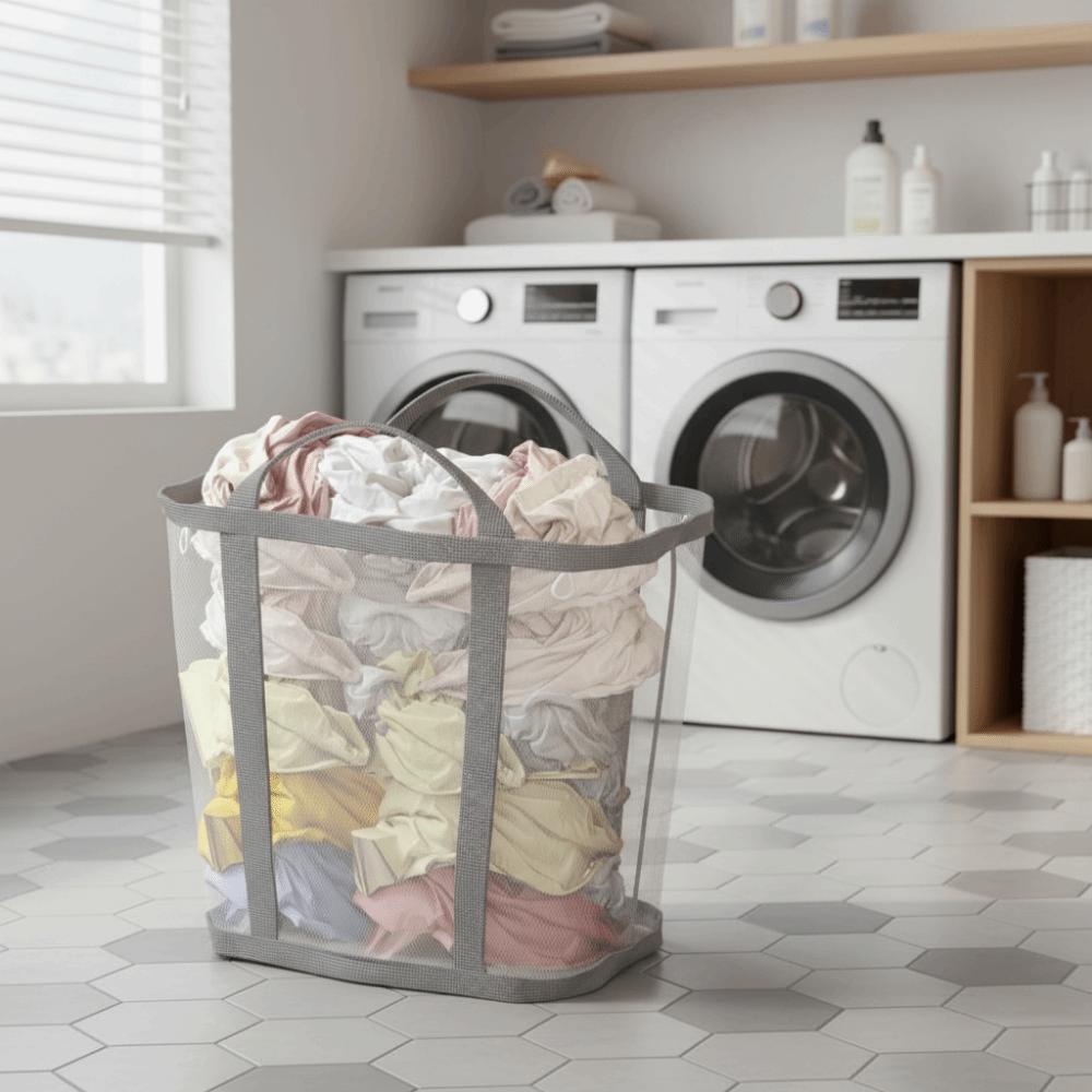 Foldable Dirty Clothes Basket Large Capacity Clothes Storage Basket Mesh Laundry Hamper  College