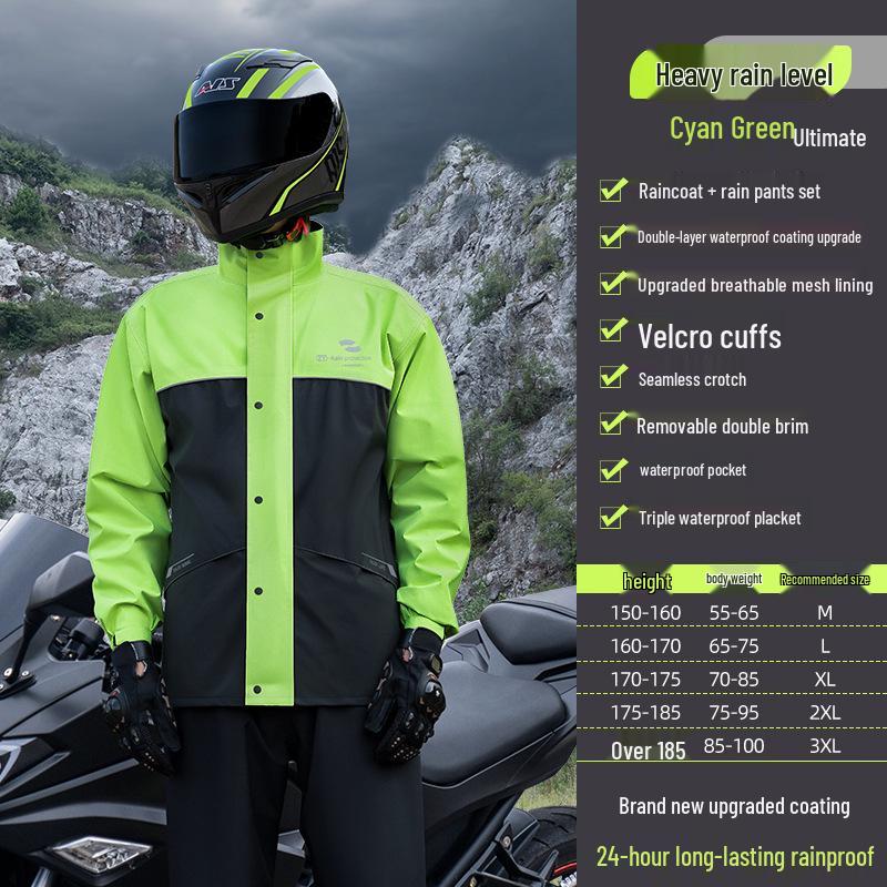 

Водонепроницаемый мотоциклетный дождевик с отражающими брюками и карманами - Унисекс, утолщенная ткань Оксфорд L
