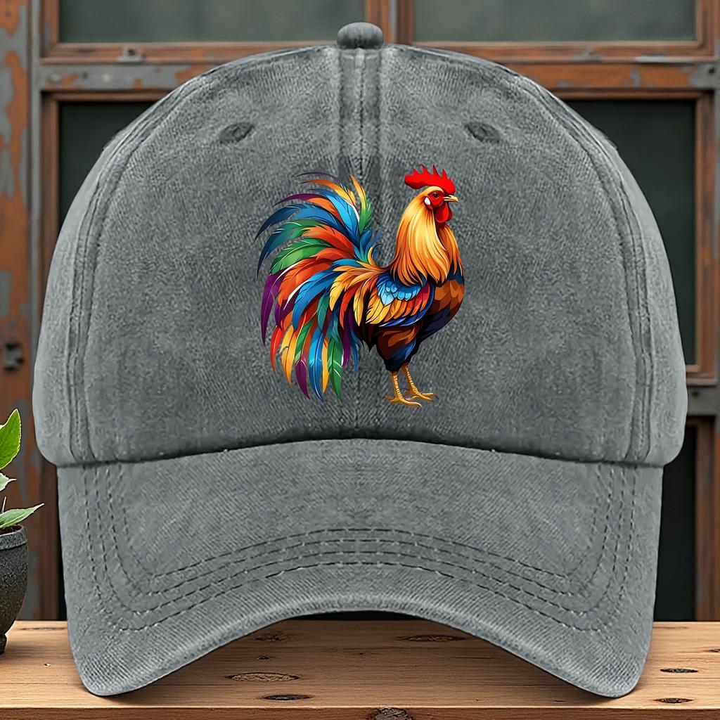 Adjustable Size Vibrant Rooster Print Baseball Cap  Lightweight Cotton Machine Washable Ideal for Casual Attire
