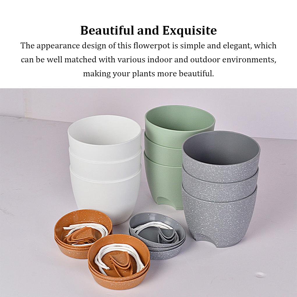 3Pcs Flowerpot Lazy Self Watering Flower Pots with Foundation Tray Case Drainage Holes Automatic Vase Living Room