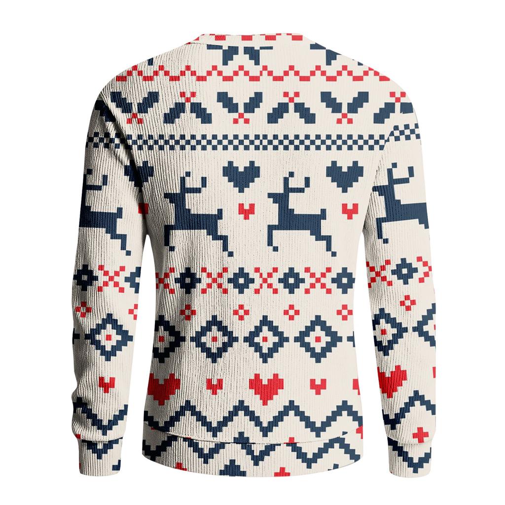 Pánská tištěná mikina s kulatým výstřihem, dlouhým rukávem a žebrovaným úpletem