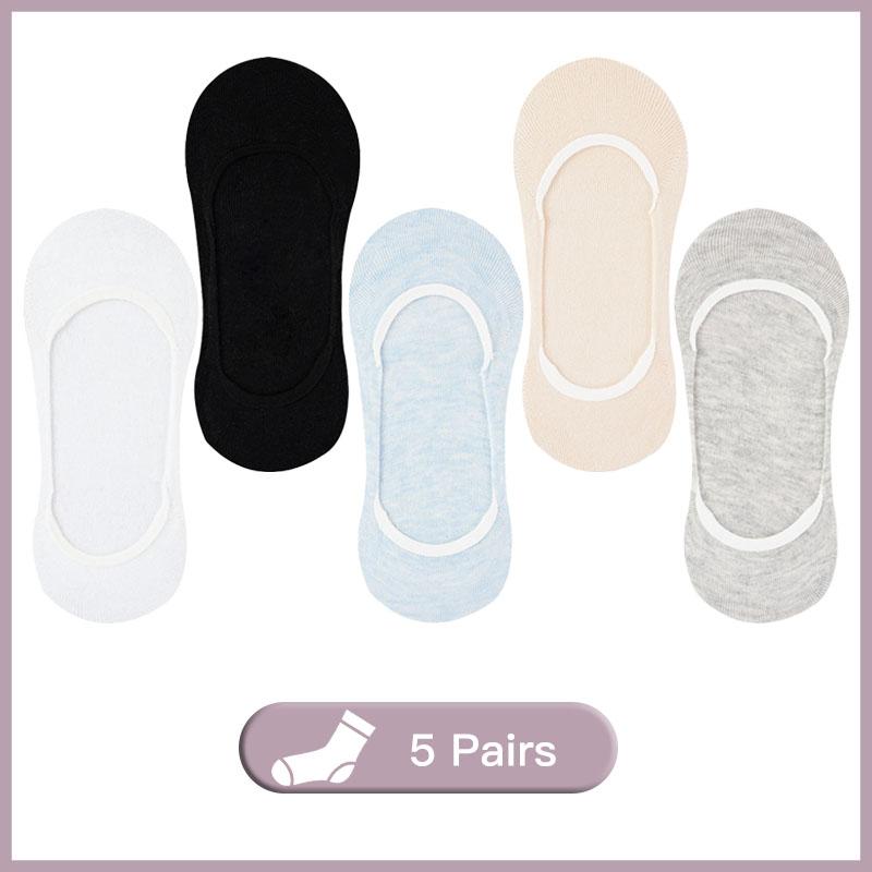 10 Pieces = 5 Pairs Women Invisible No Show Nonslip Loafer Socks Boat Liner Cotton Socks Comfortable Ankle Socks