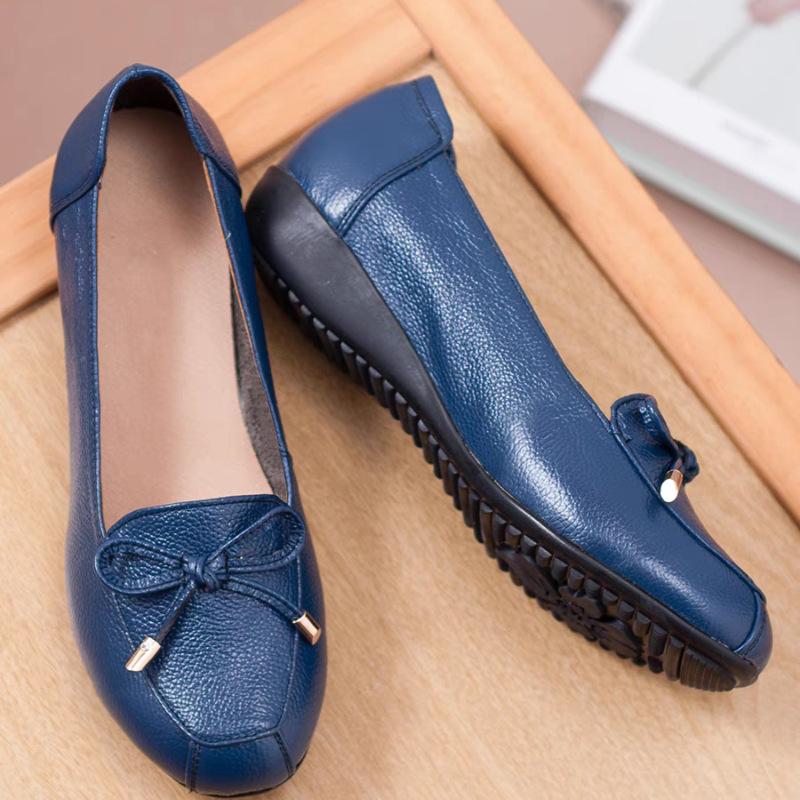 

beef tendon sole mother shoes soft leather non-slip soft sole casual middle-aged and elderly single shoes comfortable bow middle-aged spring and aut 40 королівський синій колір