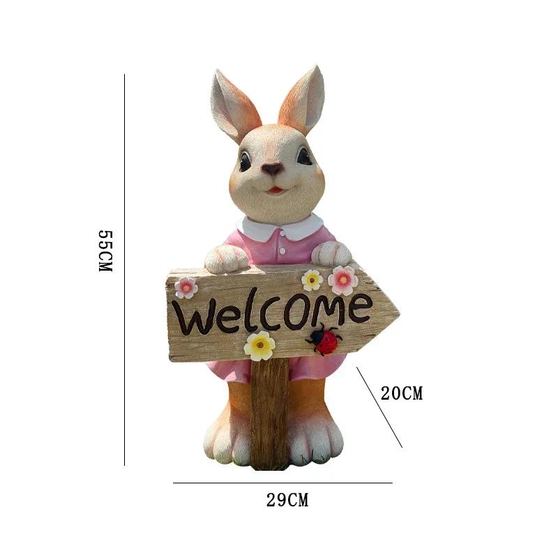 Cute Rabbit Wayfinding Sign Resin Painted Animal Ornaments Garden Lawn Miniature Items Kindergarten Standing Style Welcome Sign