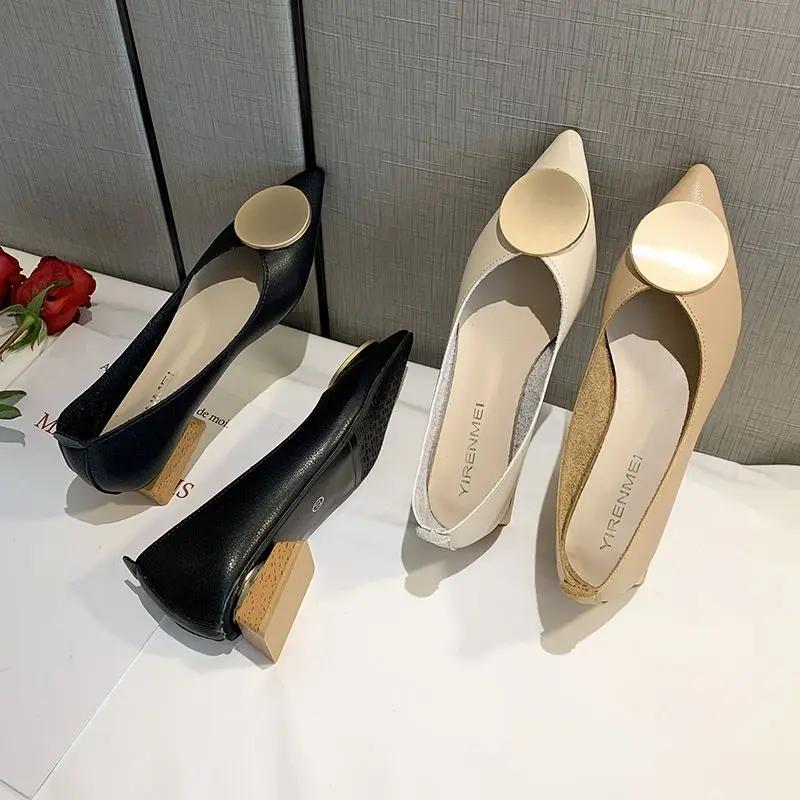 Fashion Women's Shoes Low Heel Elegant Pointed Toe Block Ladies Pumps Office Chunky Heels Casual on Sale Stylish Luxury Brand Young Chic