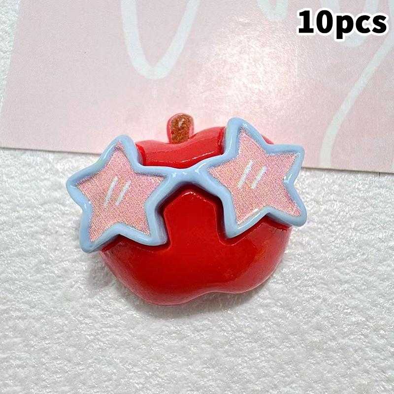 10PCS Resin Kawaii Colorful Cool Glasses Cartoon Strawberry Peach Pineapple Flat Back Stone Scrapbook Figurines DIY Decor Crafts