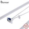 bamoer 925 Silver Blue Planet Pendant Necklace for Women Stars Design Engagement Statement Jewelry Colllar BSN166