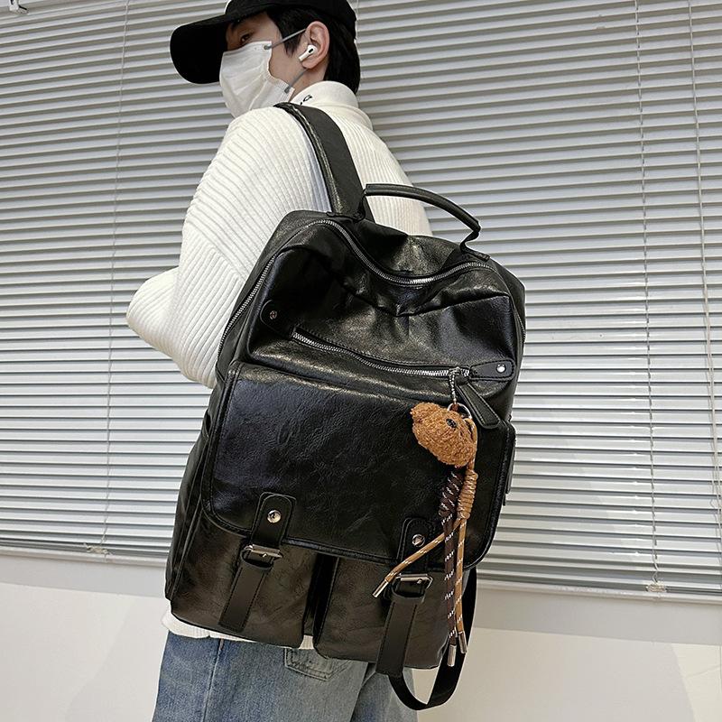 Schoolbag new trendy and cool student schoolbag European and American retro style PU backpack men's and women's large-capacity casual backpack