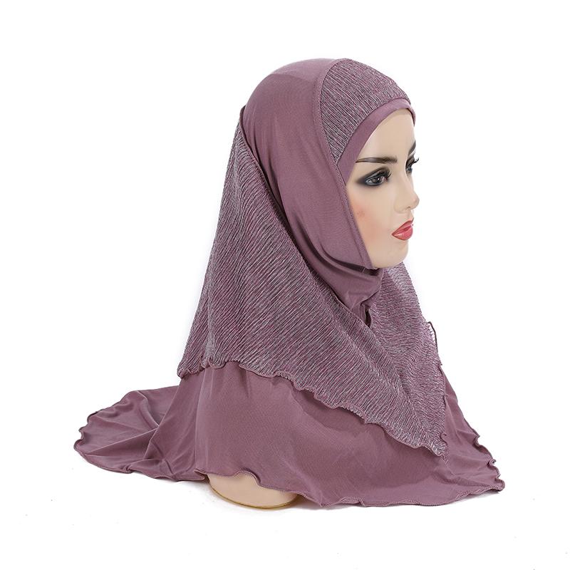 

H076 Adults or big girls medium size 70*60cm pray hijab muslim hijab scarf islamic headscarf hat amira pull on headwrap фиолетовый