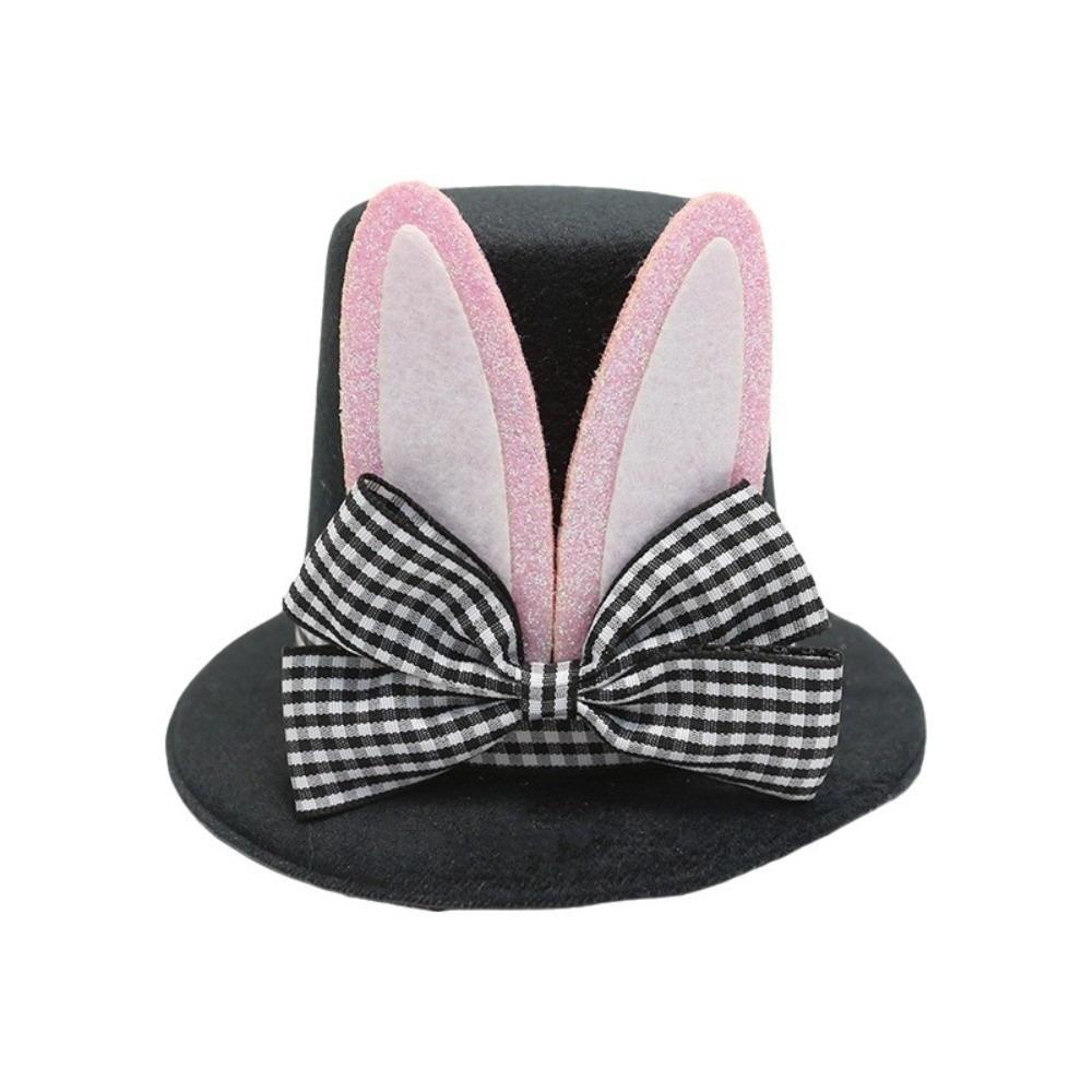 

Funny Plaid Bow Top Hat Realistic Velvet Easter Bunny Bucket Hat Dress up Headdress Plush Rabbit Ear Hat Easter