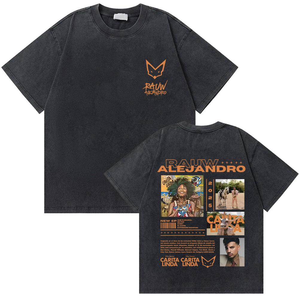 Rapper Rauw Alejandro Cosa Nuestra Vintage Washed T Shirt Men Women Hip Hop Fashion Pop Music Tshirt Mens Oversized Tshirts