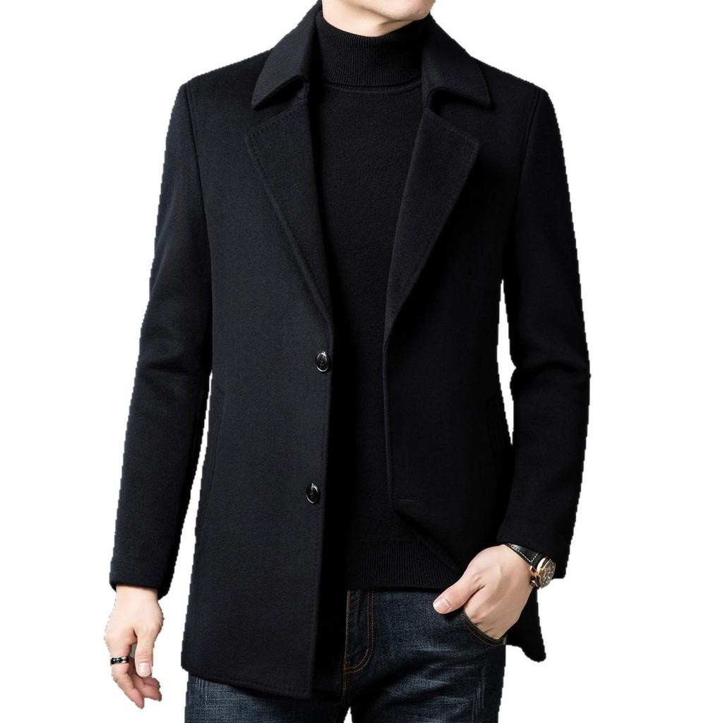 2025 Winter Men's Fashion Wool Coat, Double-Sided with Suit Collar, White Goose Down, Trendy Warm Outerwear