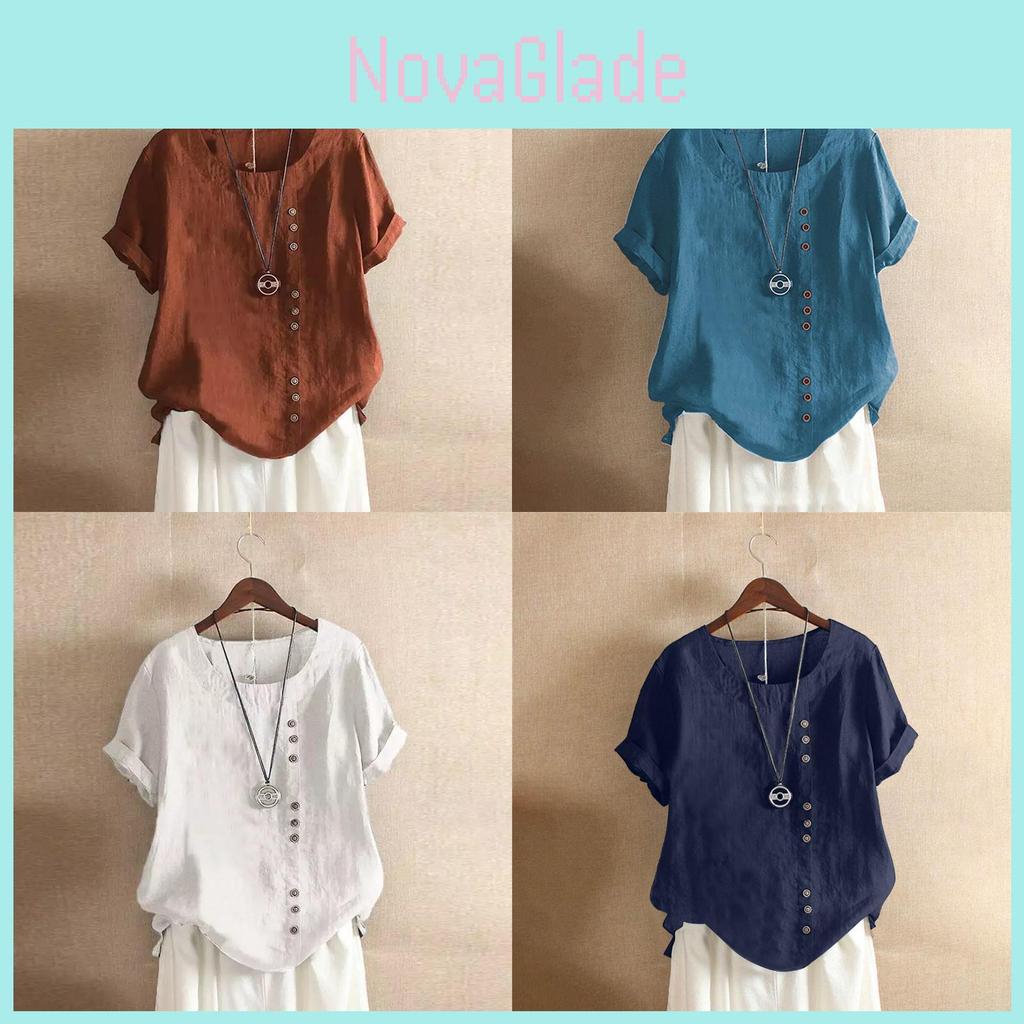 Cotton Linen T Shirt For Women With Loose Fit And Short Sleeves For Casual Wear