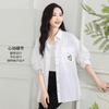 [Shirt] Summer Collar Solid Color Thin Cardigan Temperament Versatile Mid Length Shirt for Women