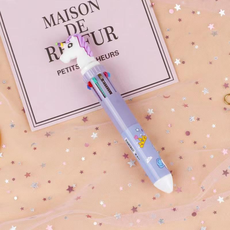 Ten-color Ballpoint Pen Girl Heart Cartoon Press Multi-color Pen Multi-function Color Handbook Pen Creative Cute Pen