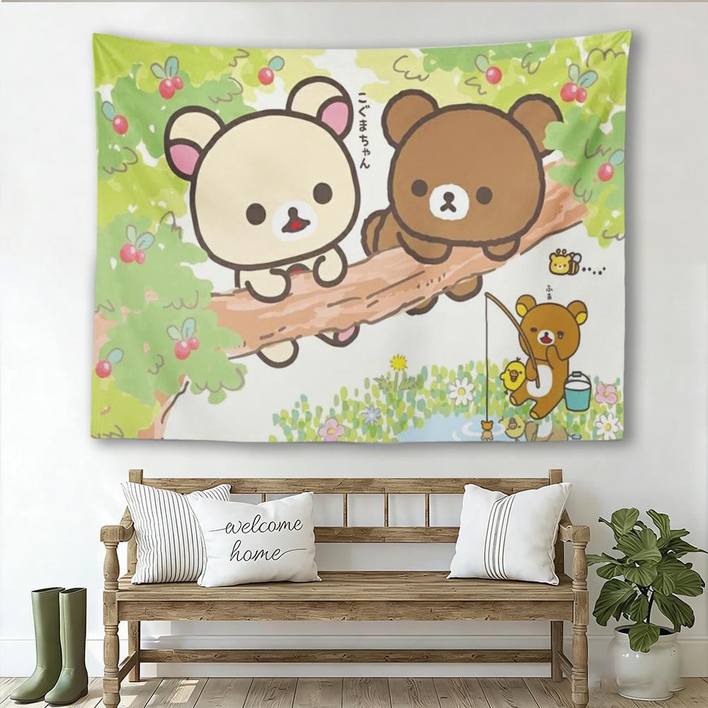 

Cute Brown White Bear Wall Tapestry Hippie Floral Art Carpet Dorm Decor Aesthetic Wall Hanging 74x94cm(29x37in)