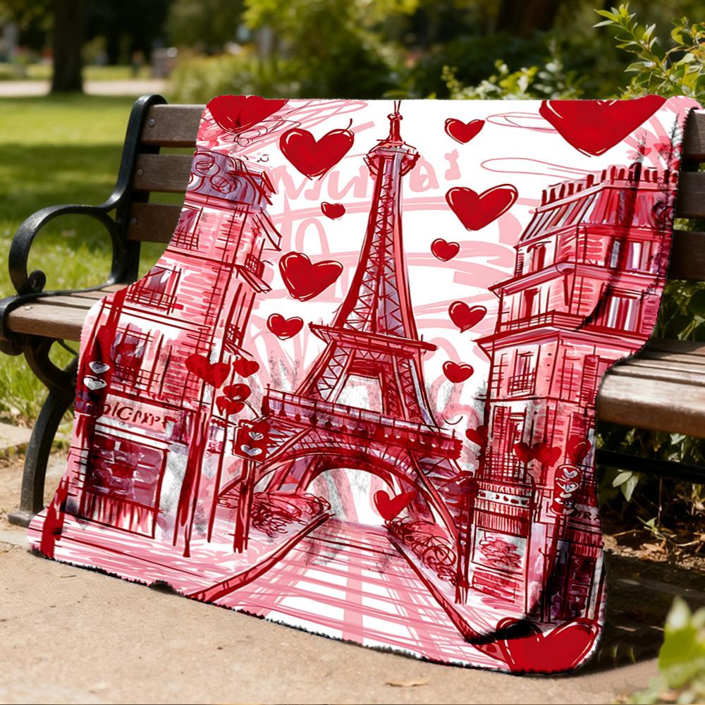 1pc Eiffel Tower, Paris Outdoor Blanket - Lightweight Flannel Throw For Travel, Camping, Livingroom, Couch, Chair yy251114220