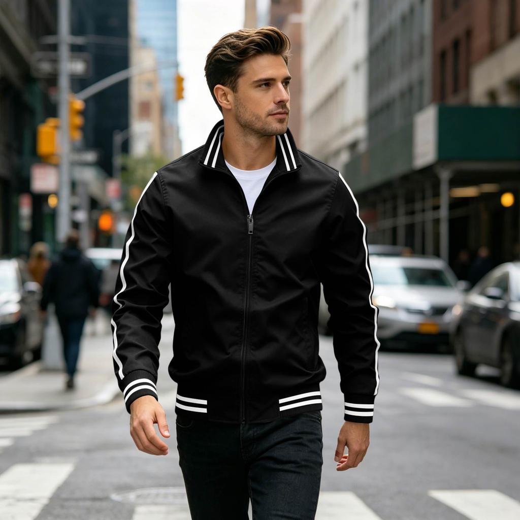 Men's Striped Casual Jacket Lightweight Fall Spring Jacket for Everyday Wear