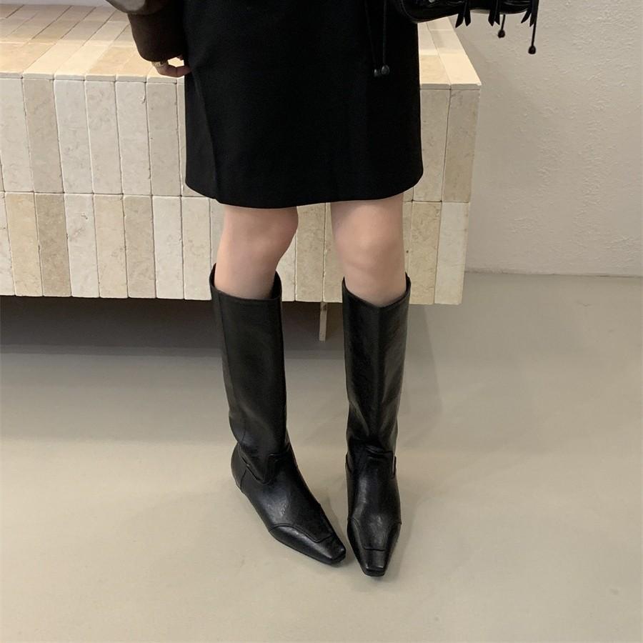 Suede boots women's 2025 autumn and winter square head inner height increase thick heel fashion boots women's western knight boots