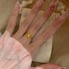 Fashionable and Minimalist Hollow Flower Design, Gold Ring Inlaid with Yellow Zircon, Adjustable Women's Open Ring