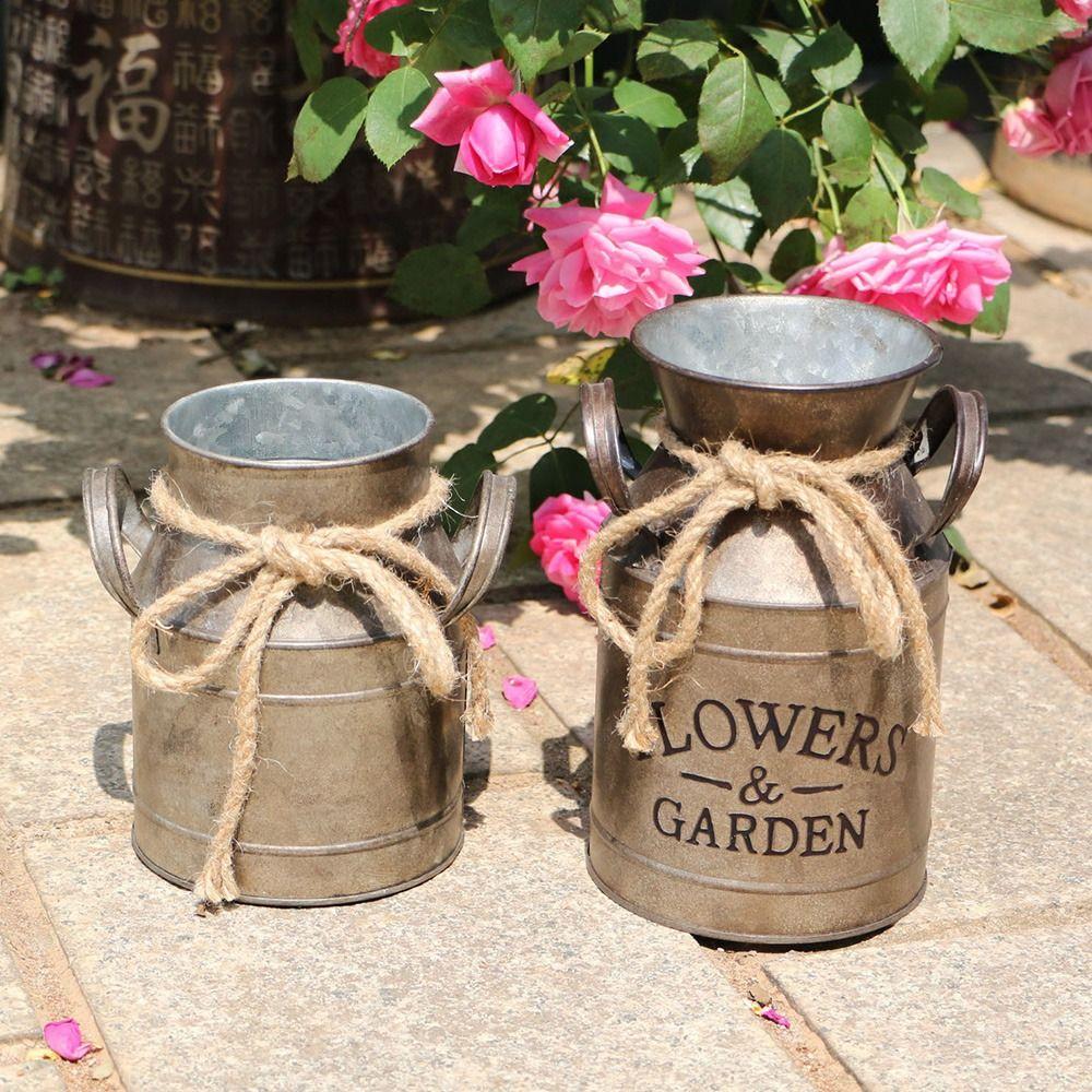 Balcony Flower Pot Vintage Iron Flower Pot Metal Metal Flower Vase Portable Flower Bucket