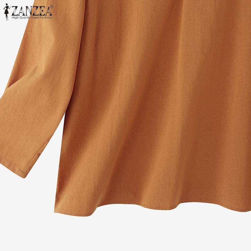ZANZEA Women Loose V-Neck Casual Long Sleeve Plain Blouse