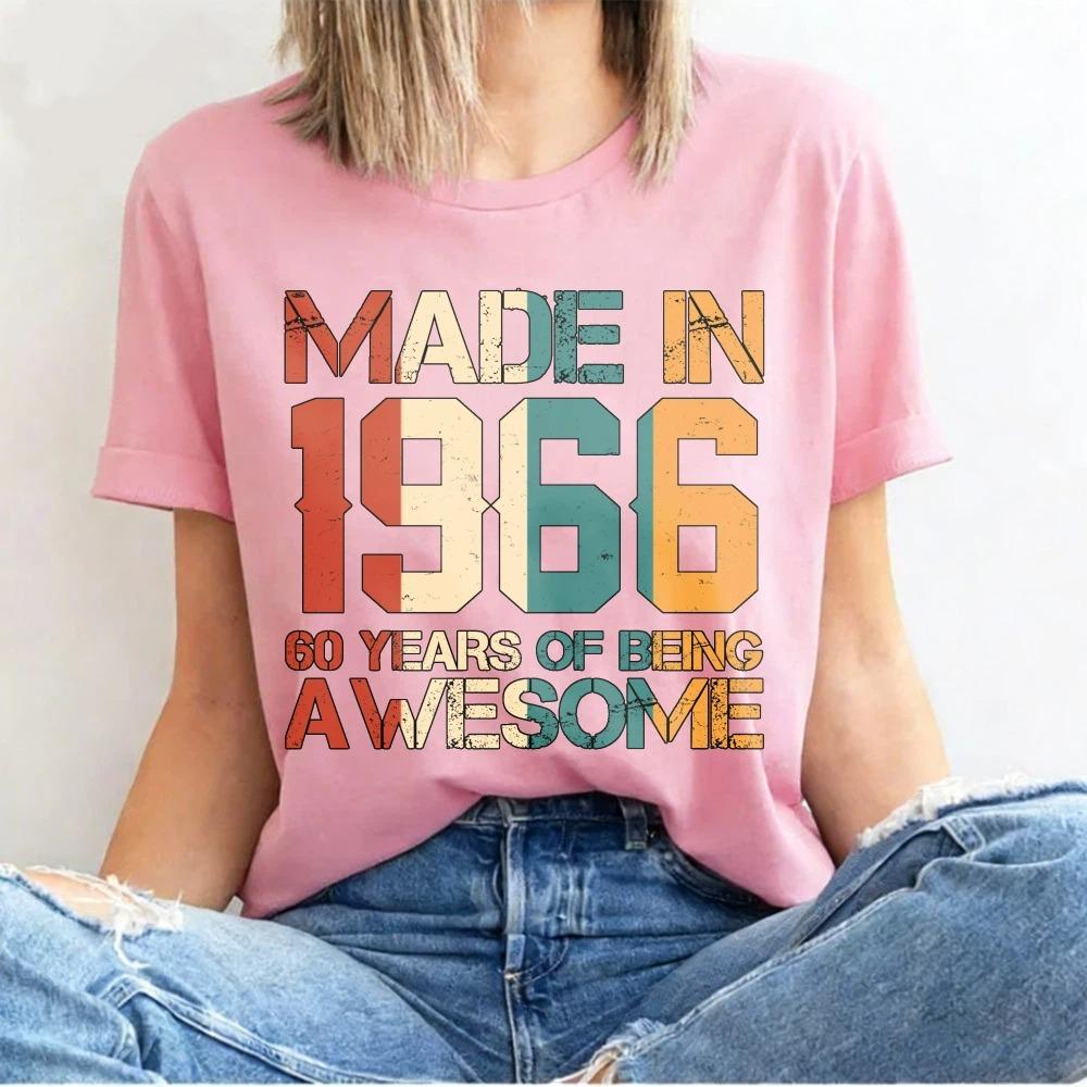 Fashion Made In 1966 60 Years of Being Awesome Vintage 60th Birthday Gift T-shirts Women's Casual Tee Streetwear T-shirt Top Men's Clothing