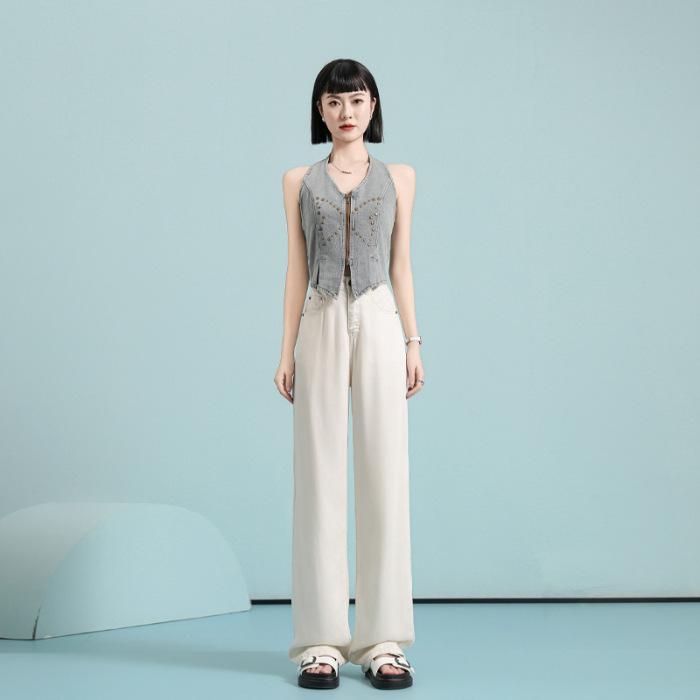 Tennis Jeans for Women In Summer Thin Ice Silk Jeans Wide-leg Pants for Women In Summer Straight Pants for Women