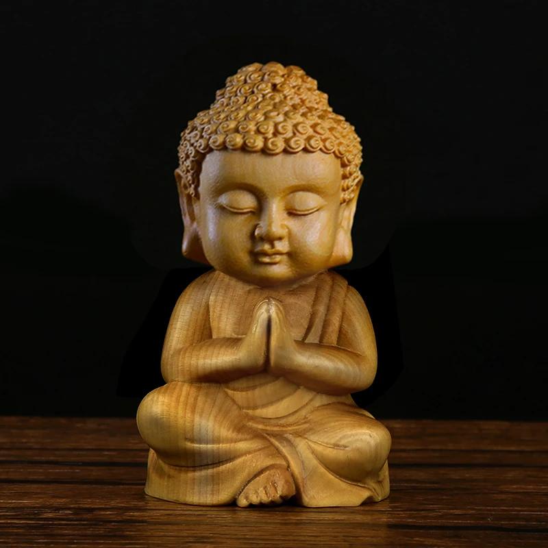 Wood Carving Buddha Statue of Tathagata Cultural and Handicraft Ornaments Wooden Carving Gift Home Desktop Decorations