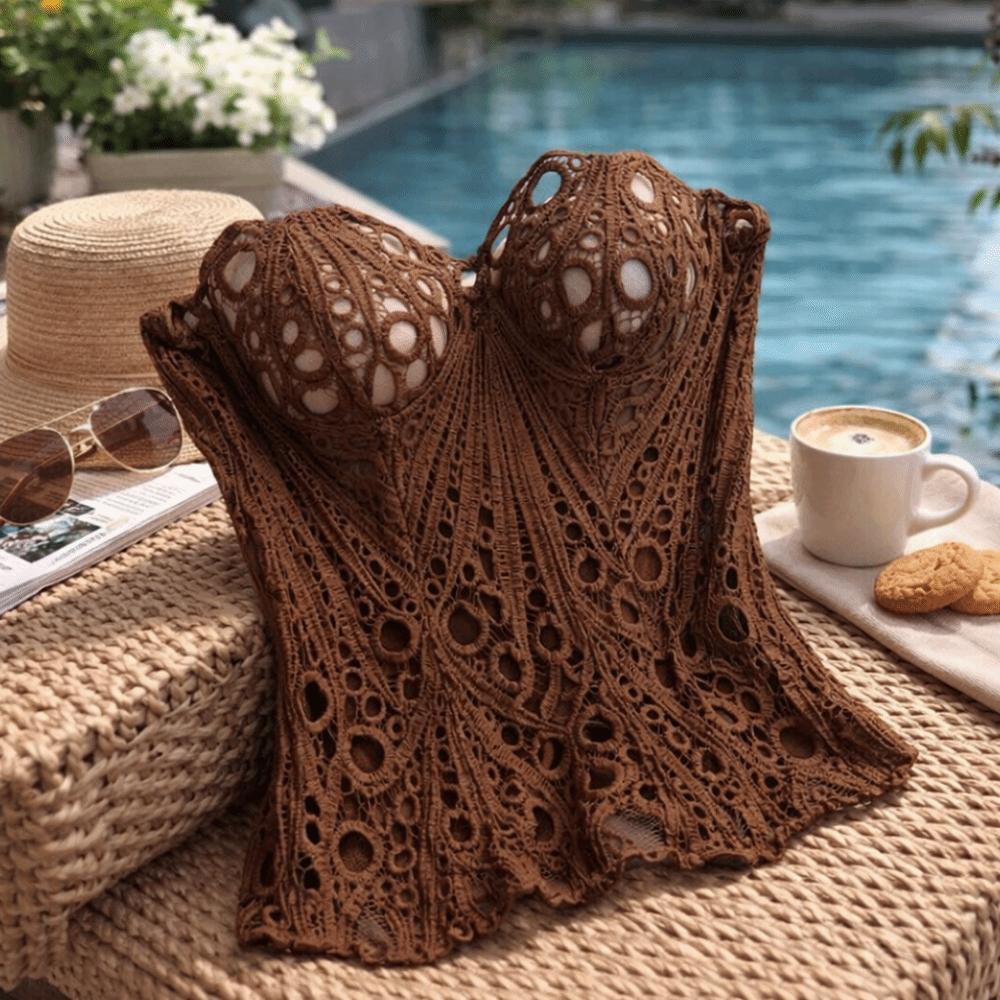 Irregular Hem Hollow Out Corset Top Fishbone Women Underwear Breathable Lace Corset Women’s Wear