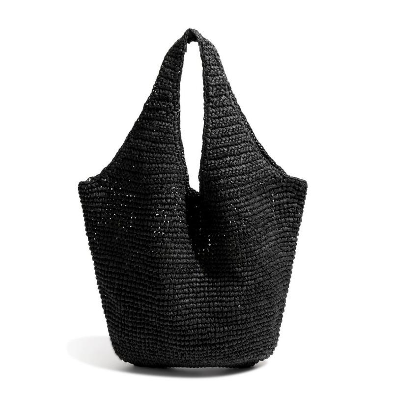 

Premium straw bag New hand-woven bag Large capacity women s shoulder bucket bag Holiday beach tote bag exposure чорний
