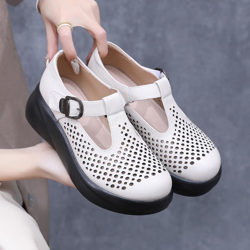 GKTINOO Genuine Leather Closed Toe Sandals For Women Hollow Out Summer Platform Sandals Wedges Leisure Ladies Shoes Handmade