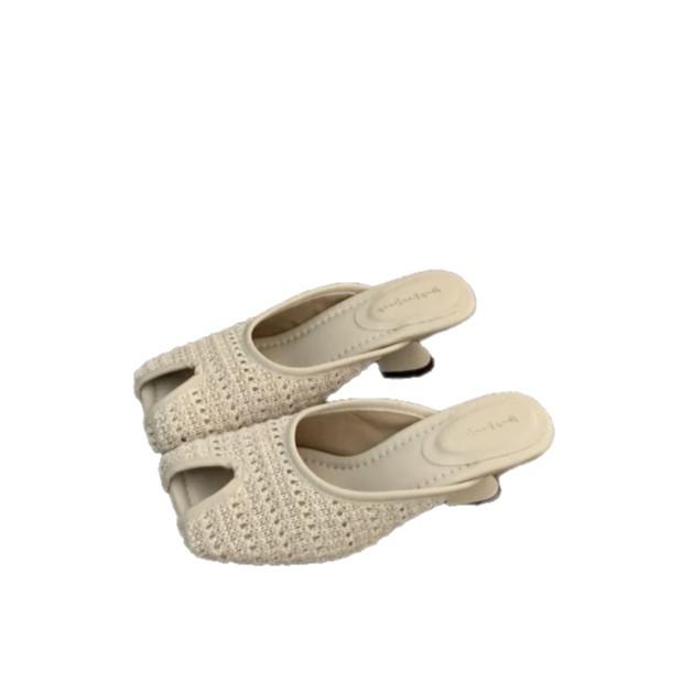 Late Evening Wind High Heel Niche Bohemian Boken Shoes Women's Outer Wear 2025 Summer Vacation Woven Coarse Heel Baotou Sandals