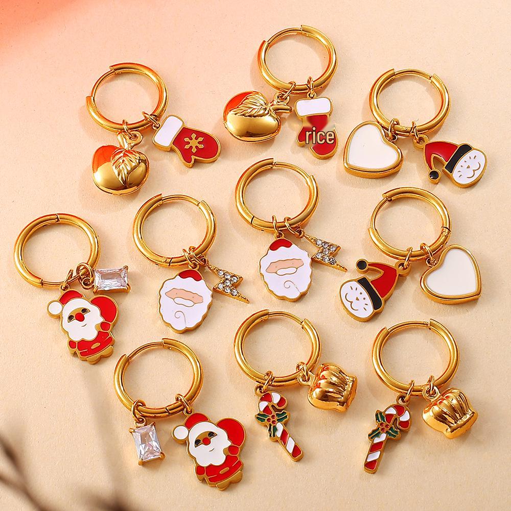 2025 DIY Christmas Style 18K Gold Plated Stainless Steel Pendant Earrings for Women