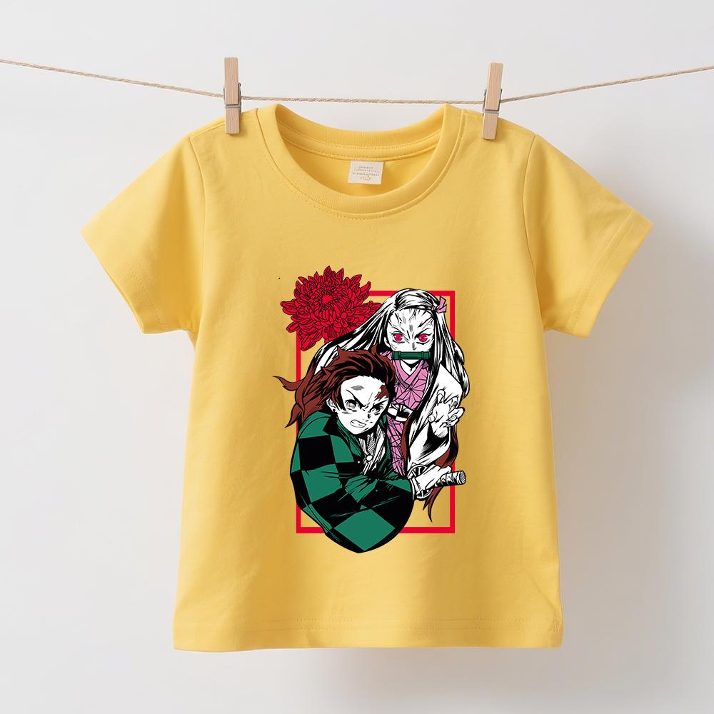 Demon Slayer Tanjiro x Nezuko Anime Print Kids T Shirt Cotton Soft Boys Girls Short Sleeve Tops Daily Casual Wear
