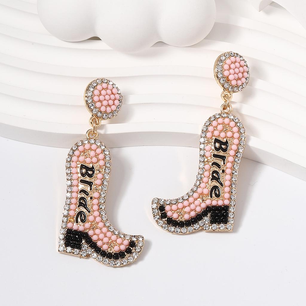 European and American New Geometric Boots, Alloy Inlaid Rhinestones, Earrings, Personalized Fashion, Rice Beads, Oil Dripping Earrings, Women