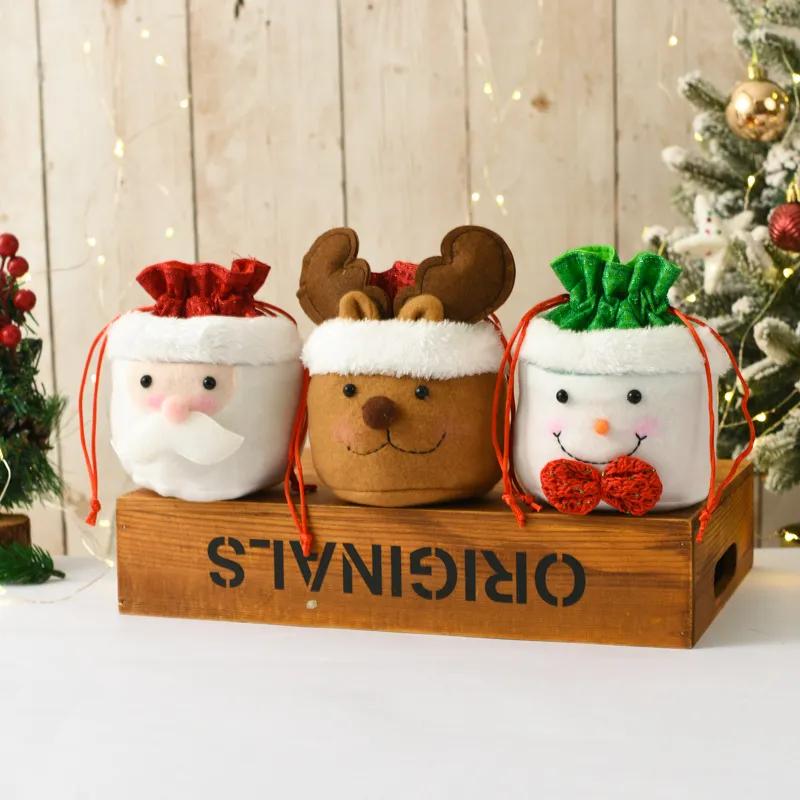 Christmas Decorations Sack Xmas Gift Candy Drawstring Apple Bag Snowman Santa Safe Fruit Bag Christmas Party Supplies YFA2229
