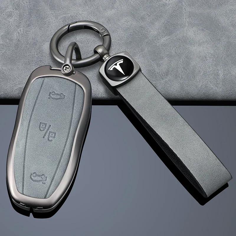 Car Sticker 2025 Hot Fashion Car Metal Advanced Gray Key Case Cover Shell Holder Protection Auto Styling Accessory For Tesla Mod